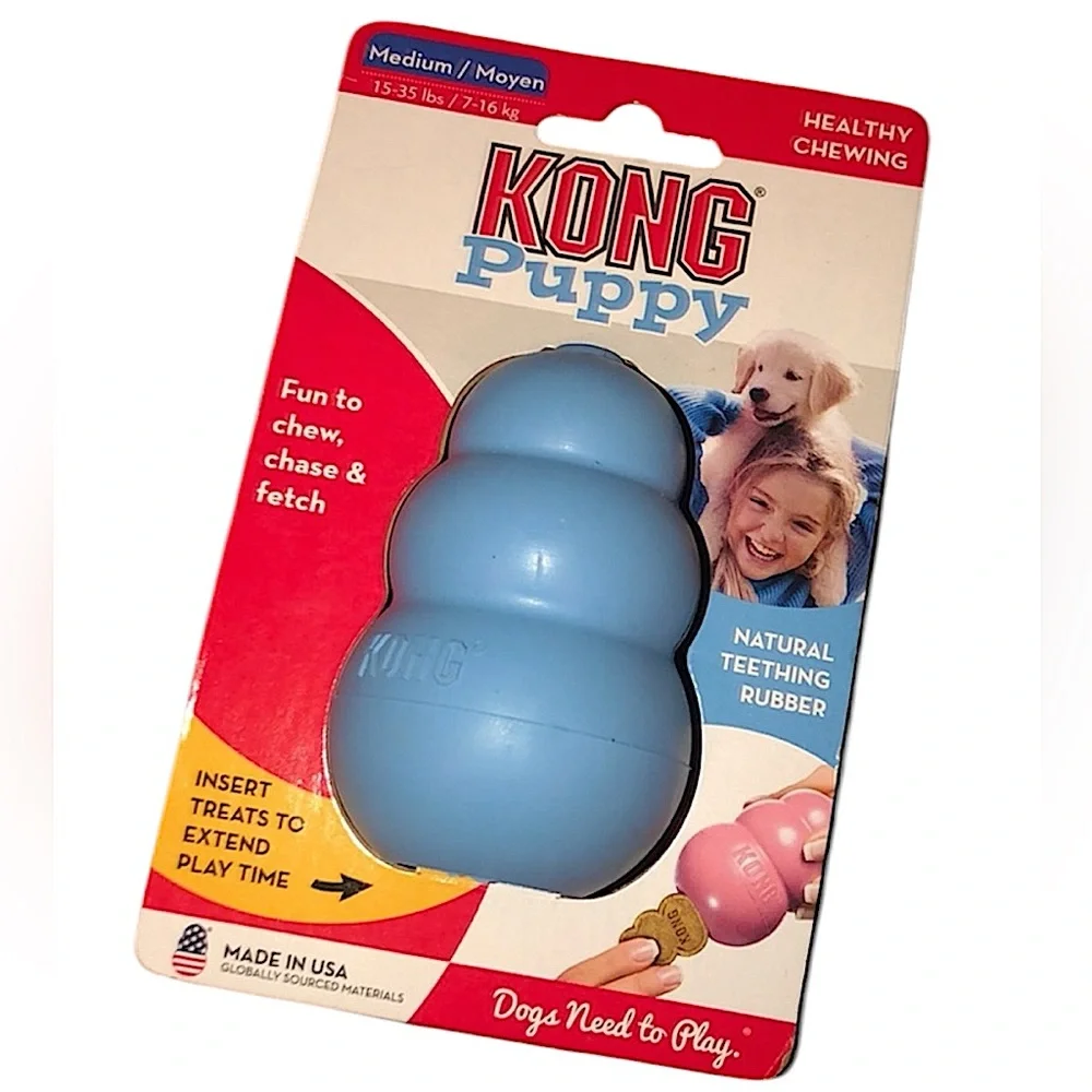 NEW Blue Medium Puppy Kong for Treats & Rubber for Teething Chew Toy Chase Fetch